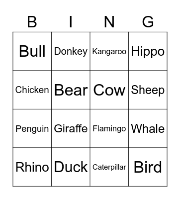 Animals Bingo Card