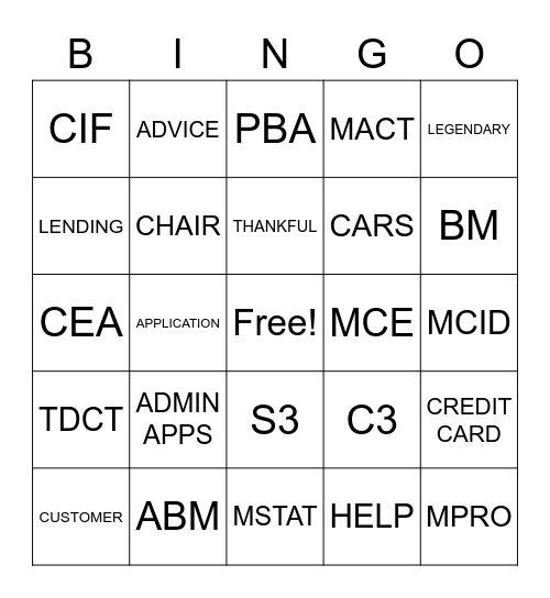 TD BINGO Card