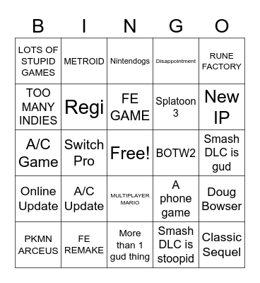 NINTENDO E3 Bingo Card