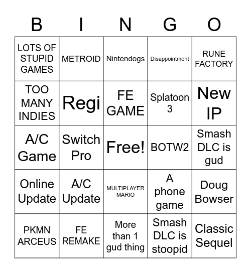 NINTENDO E3 Bingo Card