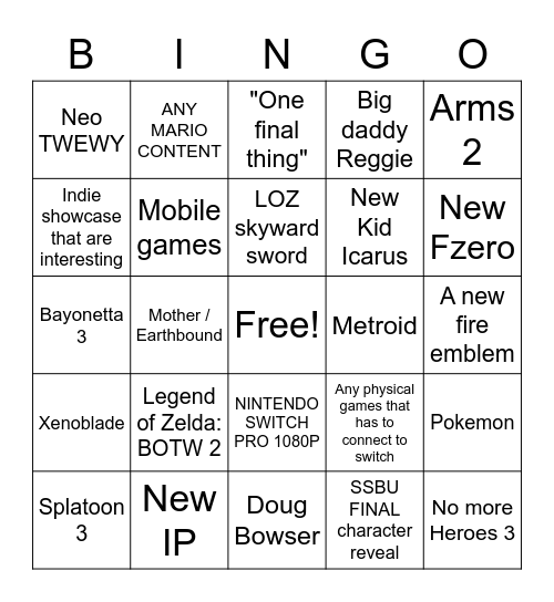 Nintendo Bingo Card