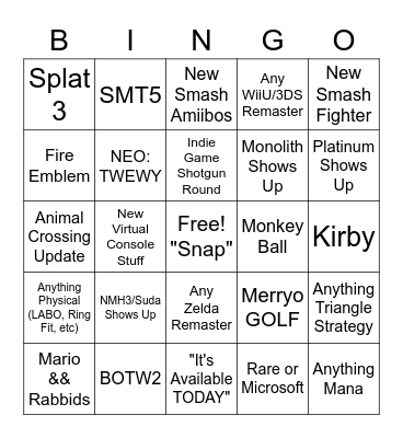 Nine tenders Bingo Card