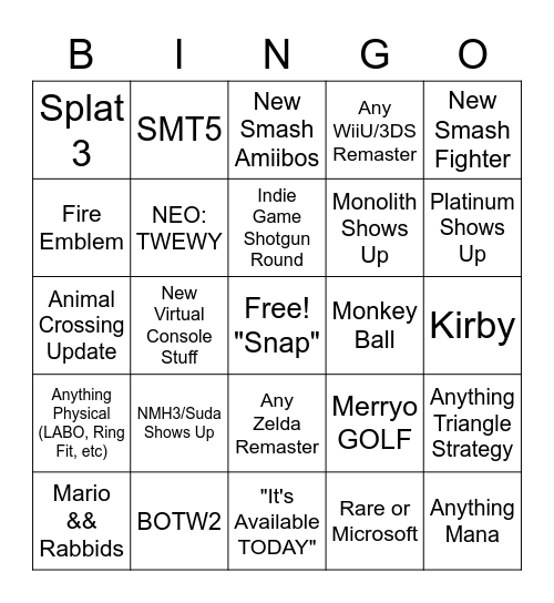 Nine tenders Bingo Card