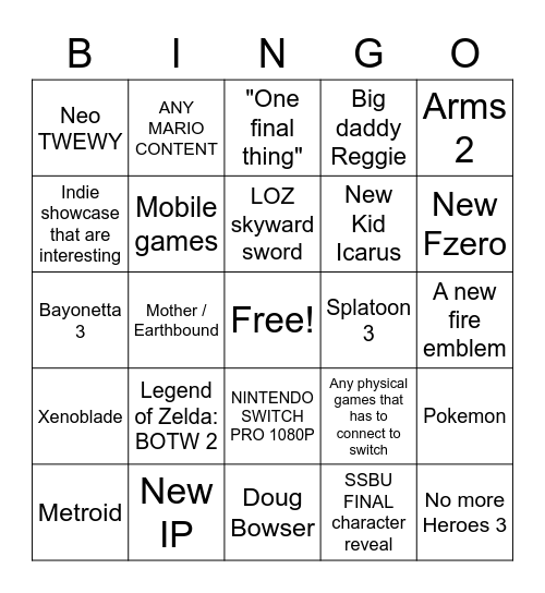 Nintendo Bingo Card