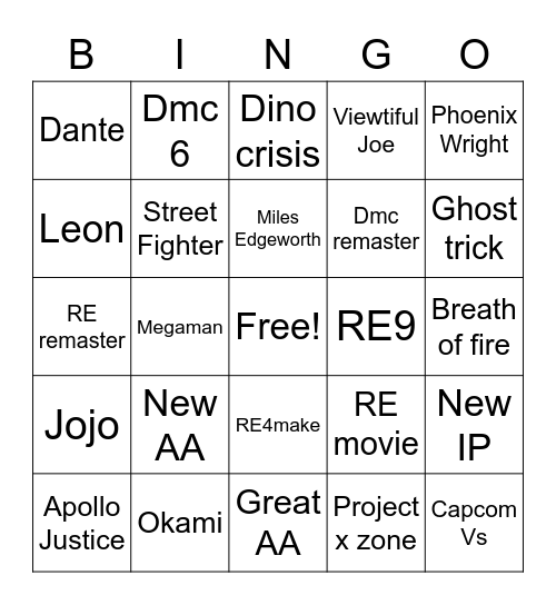 Capcom Bingo Card