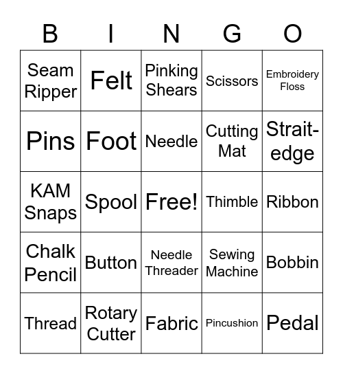 Sewing Bingo! Bingo Card