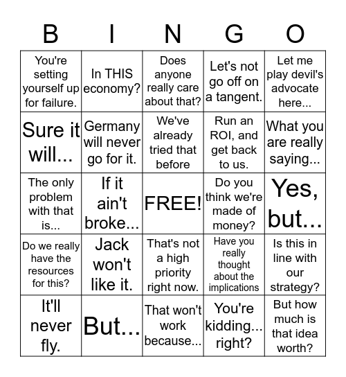 Idea Killer Bingo Card