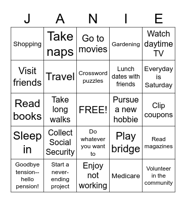 RETIREMENT Bingo Card