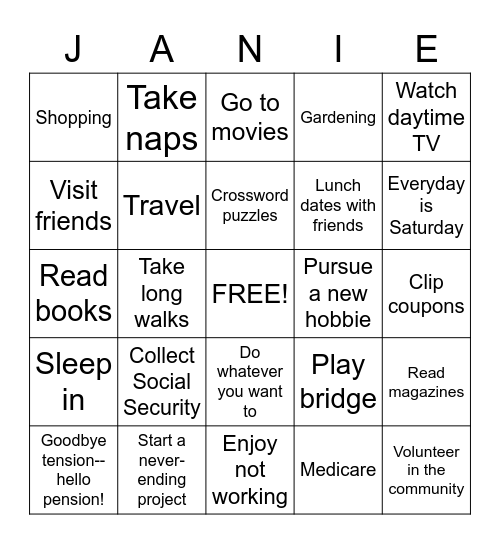 RETIREMENT Bingo Card