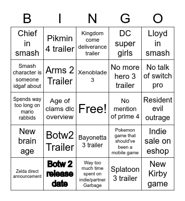 Nintendo e3 bingo Card