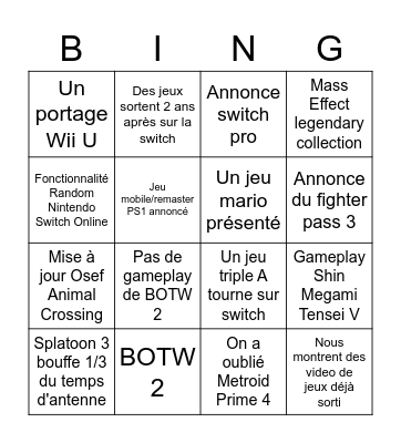 Nintendo est mort Bingo Card