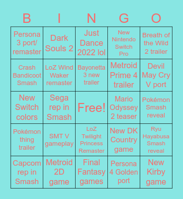 Nintendo E3 Bingo Card