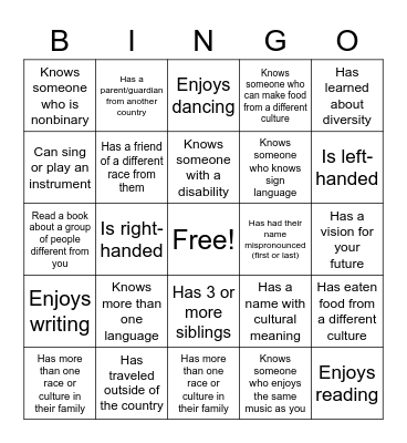 Diversity Bingo! Bingo Card