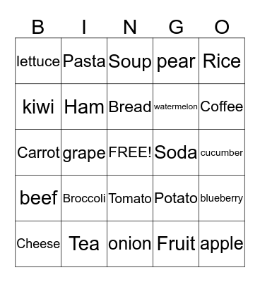 Food Bingo Card