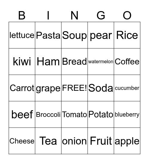 Food Bingo Card