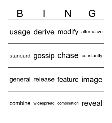 LTB2L9 Vocabulary Bingo Card