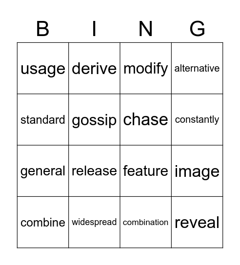 LTB2L9 Vocabulary Bingo Card