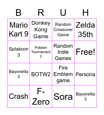 NINTENDO DIRECT BINGO CARD Bingo Card