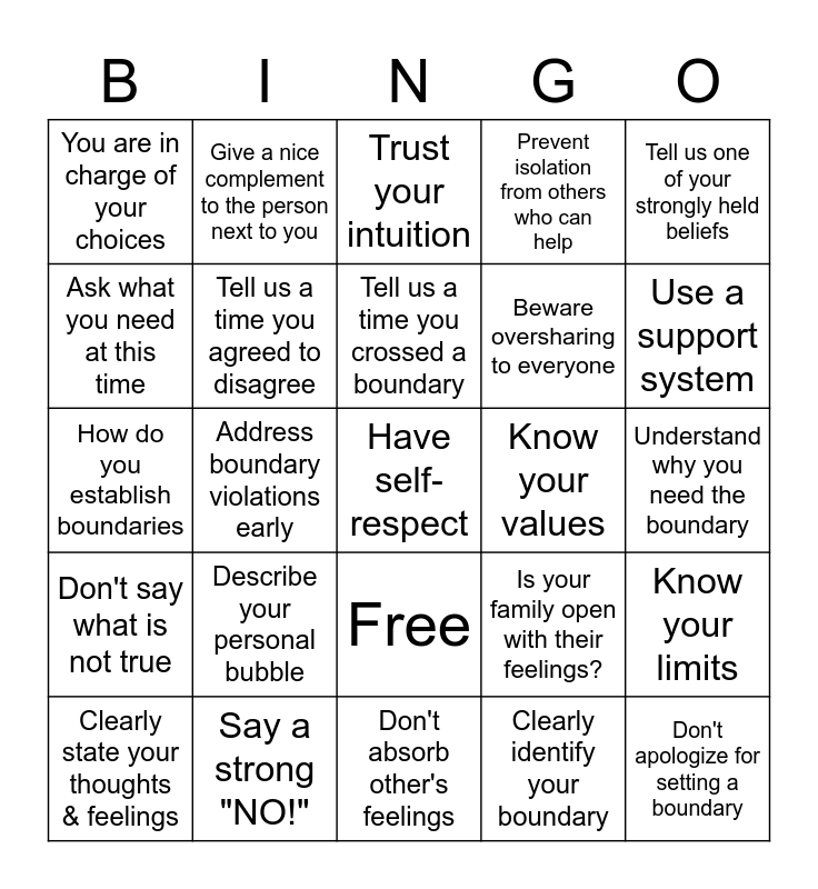 Boundary Bingo Card