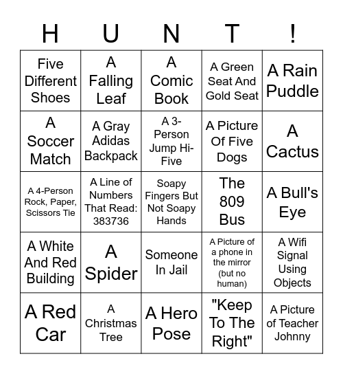 Scavenger Hunt Bingo Card