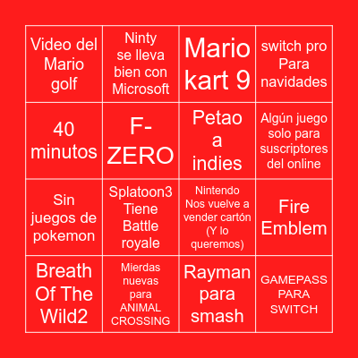 NINTENDO DIRECT Bingo Card