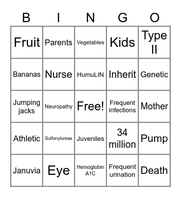 Type 2 Diabetes Bingo! Bingo Card