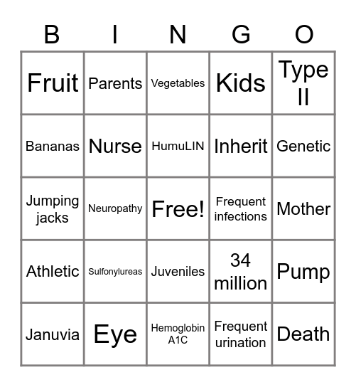 Type 2 Diabetes Bingo! Bingo Card
