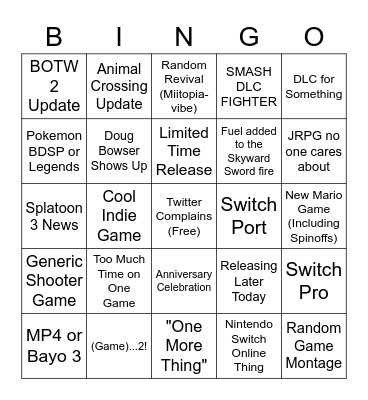 NINTENDO 2021 E3 BINGO BABY Bingo Card