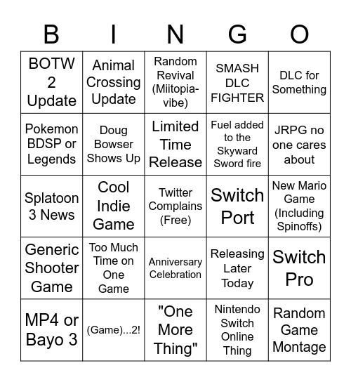 NINTENDO 2021 E3 BINGO BABY Bingo Card