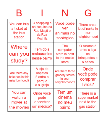 Places around the City (Teacher Gi) Bingo Card