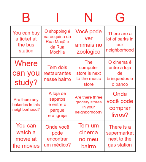 Places around the City (Teacher Gi) Bingo Card