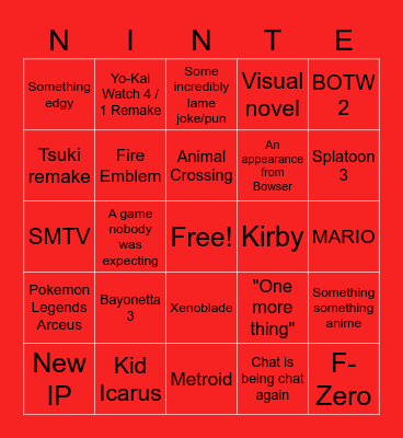 Nintendo Direct E3 2021 Bingo Card