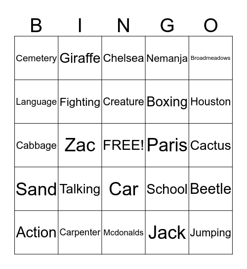 Untitled Bingo Card