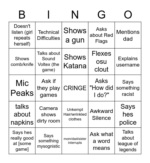 Untitled Bingo Card