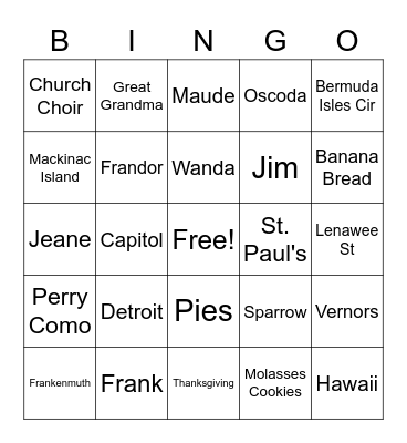 Grandma Bingo Card
