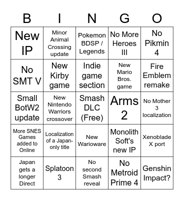 Untitled Bingo Card