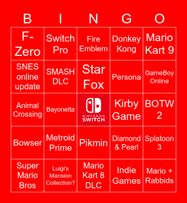 Nintendo E3 Bingo Card