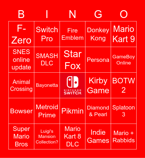 Nintendo E3 Bingo Card