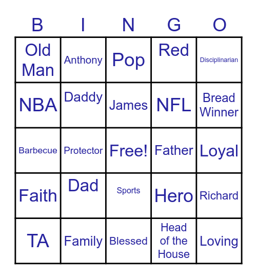 Father's Day Bingo Card