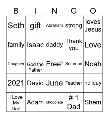Father's Day   Bingo Card