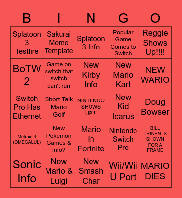 WILL NINTENDO SAVE E3??? Bingo Card