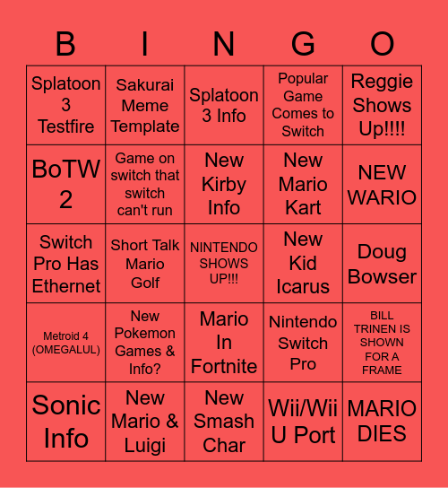 WILL NINTENDO SAVE E3??? Bingo Card
