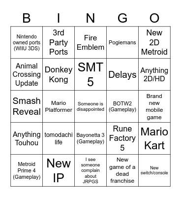 Nintemdo Bingo Card