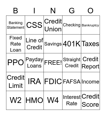 Money Matters Bingo Card