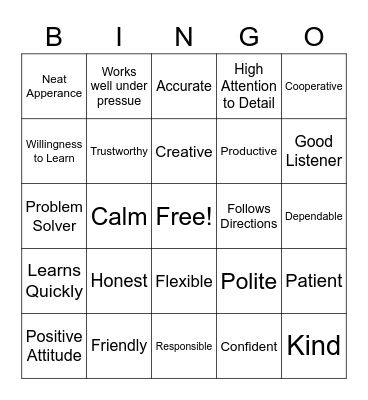Work Strengths Bingo Card