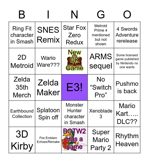 Nintendo E3 ‘21 Bingo Card