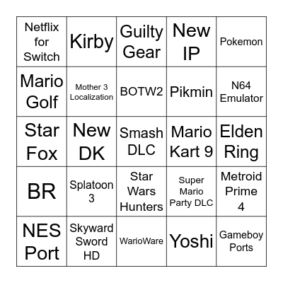 Nintendo E3 Direct Bingo Card