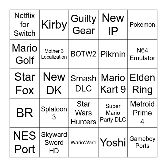 Nintendo E3 Direct Bingo Card