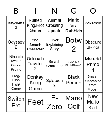 Nintendo Direct Bingo Card