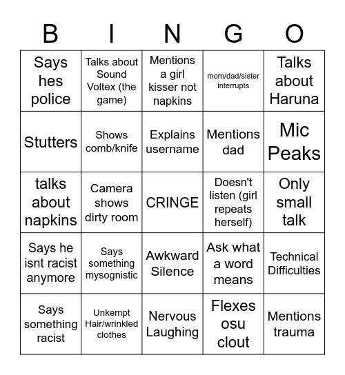 Untitled Bingo Card